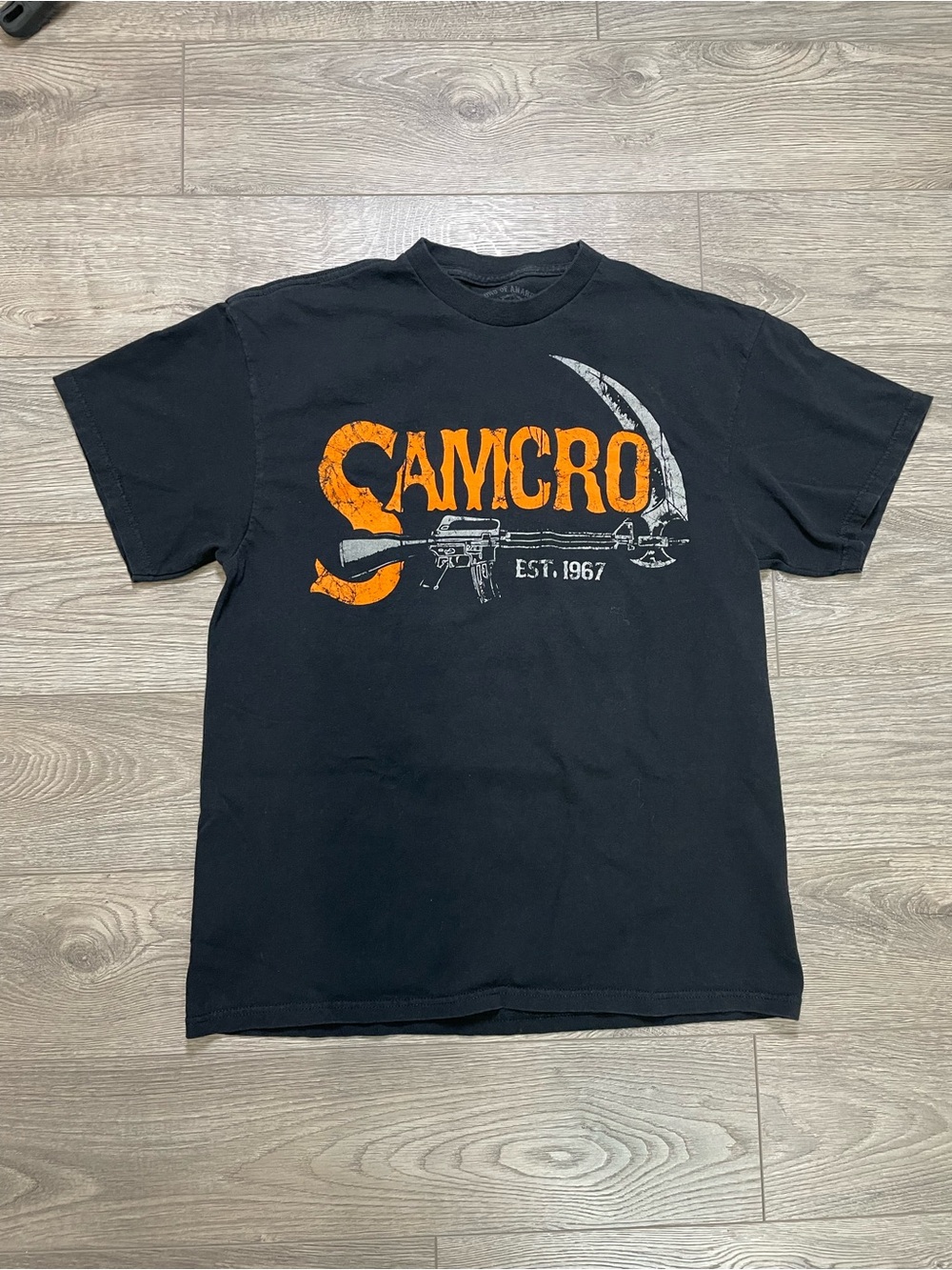 Sons of Anarchy SAMCRO T-Shirt Black Faded Biker Graphic Tee SOA Est 1967 Size L